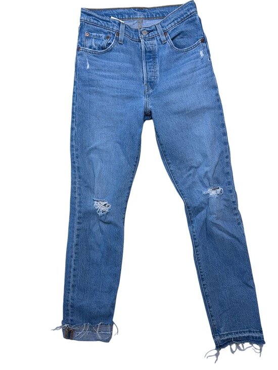 Levi's Pants - Levi's 501 Original Fit Stretch Jeans distressed medium-indigo wash SZ 25" X 30"